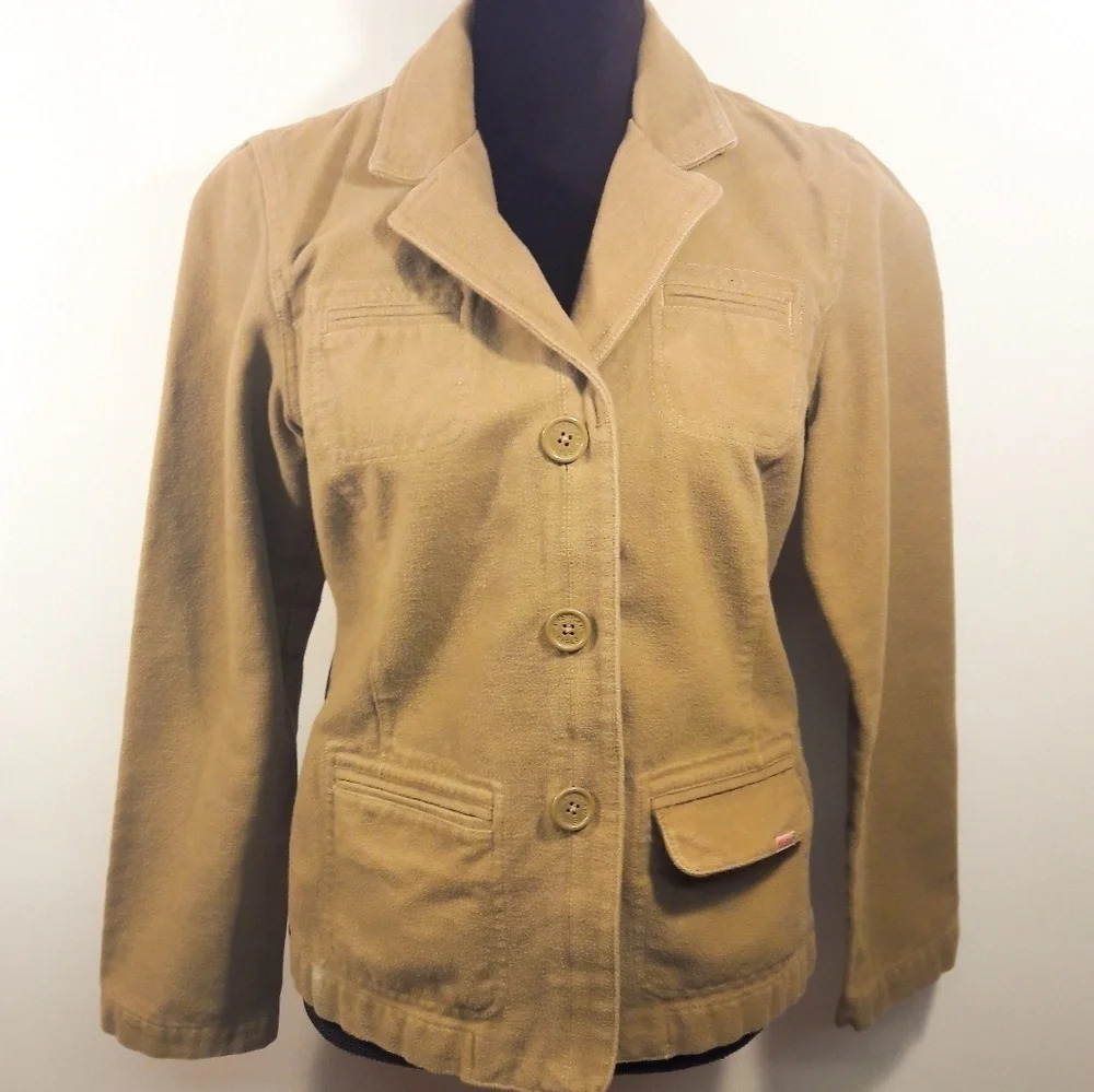 AEO Button Down Blazer Jacket Peacoat M Tan Brown